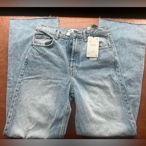 Zara Wide Leg Distressed Denim Jeans